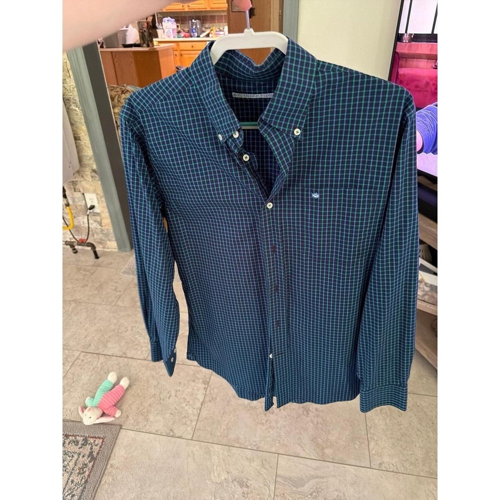Southern Tide Men's Blue Plaid Button-Front Long Sleeve Shirt M‎
